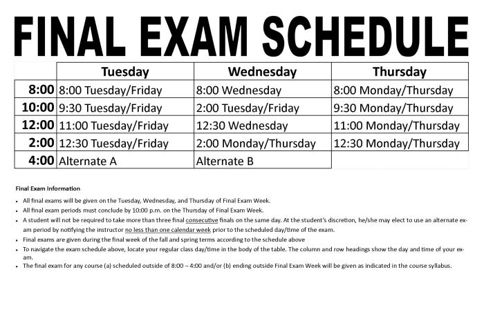 Saint leo final exam schedule